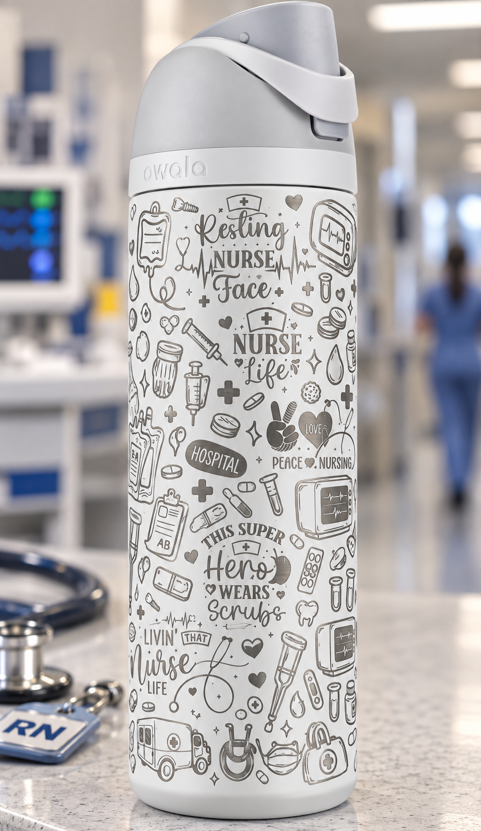 Nurse Doodle Engraved Owala Tumbler